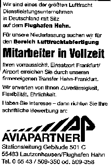 Stellenanzeige: Einsatzort Frankfurt